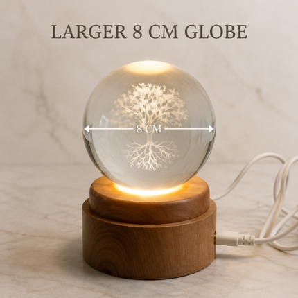 Tree of Life Crystal Ball 8cm LED Night Light Rotating Base USB Warm White + RGB