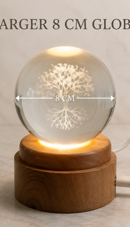 Tree of Life Crystal Ball 8cm LED Night Light Rotating Base USB Warm White
