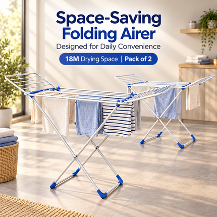 Winged Folding Clothes Airer Heavy Duty Metal Laundry Drying Rack Indoor 18M/25M