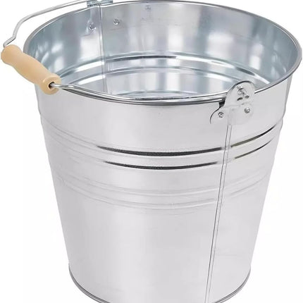 TRADITIONAL GALVANISED STRONG STEEL METAL BUCKET WITH WOODEN HANDLE 9L To 18L