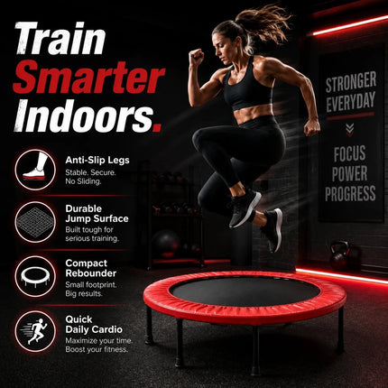 Mini Fitness Trampoline Red Portable Cardio Workout Exercise Rebounder 36 Inch