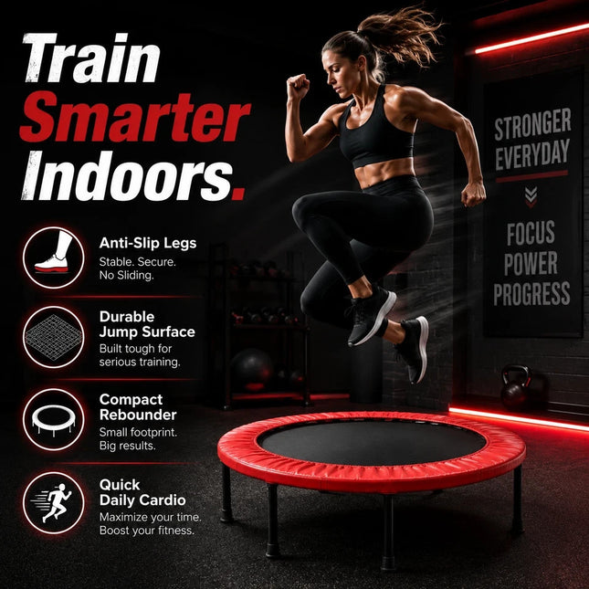Mini Fitness Trampoline Red Portable Cardio Workout Exercise Rebounder 36 Inch
