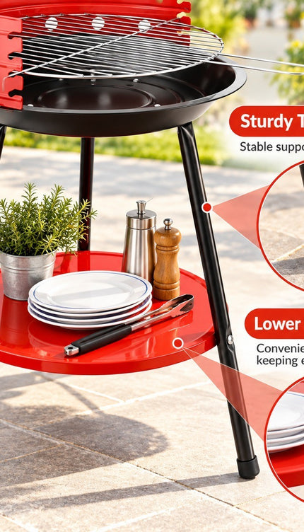 14" Round Charcoal BBQ Grill Portable Outdoor Garden Camping Picnic Wind Shield