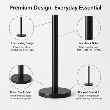Kitchen Roll Holder Matt Black Stainless Steel Freestanding Paper Towel Stand