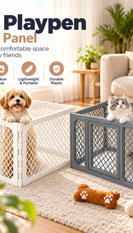 4 Panel Puppy Dog Playpen Plastic Mesh Pet Fence Indoor Cat Rabbit Enclosure