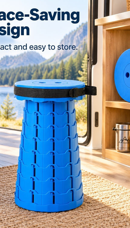 Retractable Folding Stool 45cm Portable Telescopic Seat (Blue)