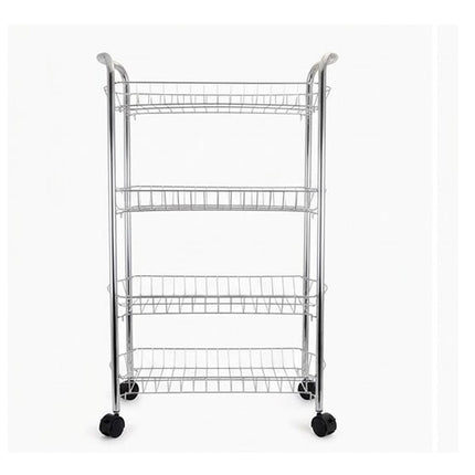 4 Tier  Vegetable & Fruit Trolley Basket Chrome Kitchen Storage Rack With Wheels