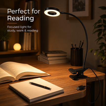 LED Gooseneck Clip Desk Lamp USB Dimmable 3 Colour Modes 10 Brightness Level