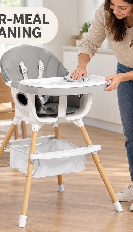 Baby High Dining Chair Removable Tray Cushioned Seat Harness with Storage Basket