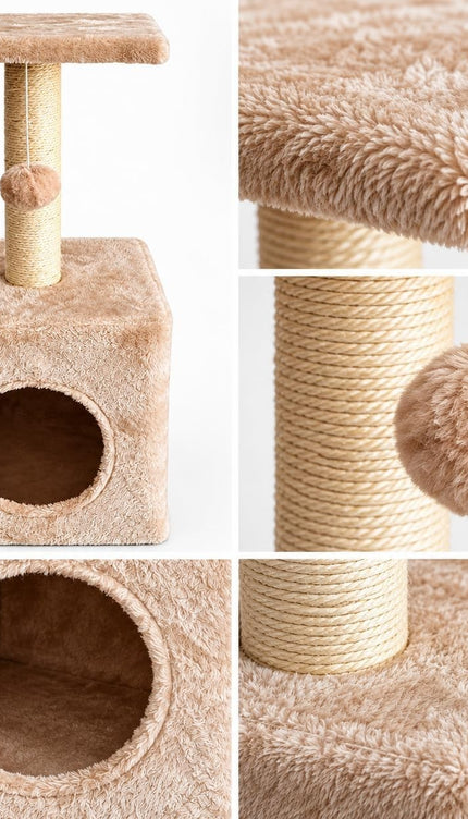 Cat Tree Scratching Post 65cm Condo Hanging Ball Kitten Activity Centre Beige