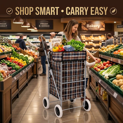 Folding Shopping Trolley Cart 4 Wheel With 60L Insulated Cooler Bag Portable