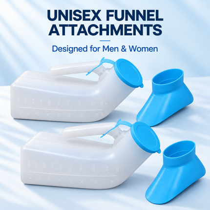 Unisex Urinal Bottle 1L with Secure Lid & Funnel Portable Bedside Travel Camping