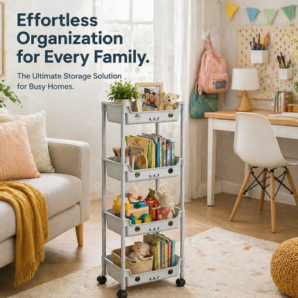 3/4 Tier Storage Trolley Cart on Wheels 4 Tier Kitchen Bathroom Laundry Rolling