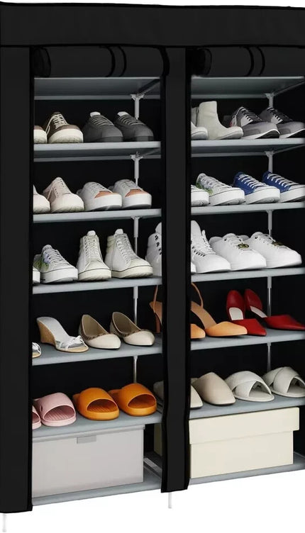 6 Tier Shoe Rack Fabric Canvas Shelf Shoe Cabinet Storage Organiser 107x28x102cm