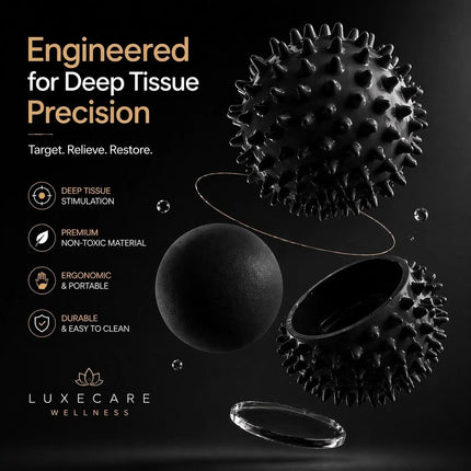 Massage Ball Set Black Muscle Relieve Pain Therapy Lacrosse Spiky Balls 6.1 &7cm