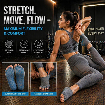 Open Toe Yoga Socks Light Grey Balance Comfort & Non Slip Grip Exercise Socks
