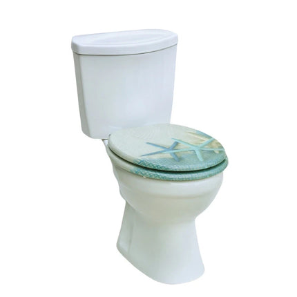 18" Universal Toilet Seat Star Fish & Ocean Easy Fit MDF Wooden Bathroom WC Seat
