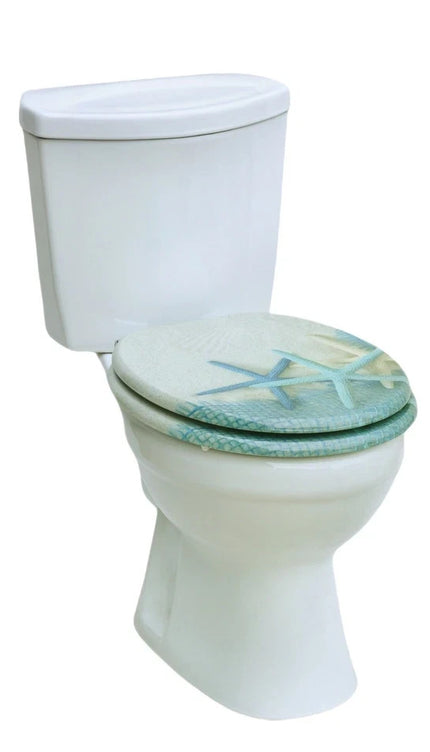 18" Universal Toilet Seat Star Fish & Ocean Easy Fit MDF Wooden Bathroom WC Seat