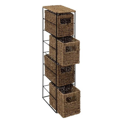 4 Drawer Slim Bathroom Storage Unit Natural Cabinet with Boxes & Shelves