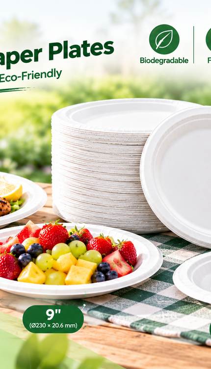 Disposable Paper Plates White Biodegradable Sugarcane Plates Party BBQ Picnic