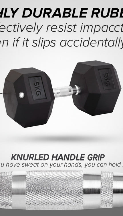 7.5kg Pair Rubber Hex Dumbbells Ergo Hand Weights Gym Strength Home Workoout