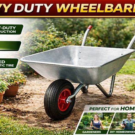 Wheelbarrow Home Garden Cart Galvanised Metal with Pneumatic Tyre Silver 130kg
