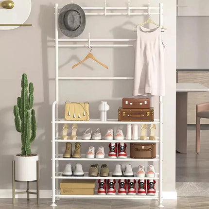 Coat Shoe Rack 5 Tier Entryway Storage Organizer Bench White