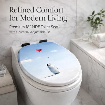 18" Universal Toilet Seat Penguin Design Easy Fit Bathroom WC Seat With Fitting