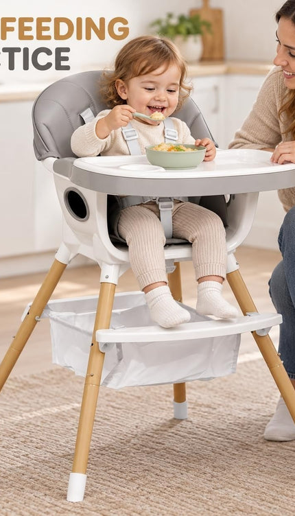 Baby High Dining Chair Removable Tray Cushioned Seat Harness with Storage Basket