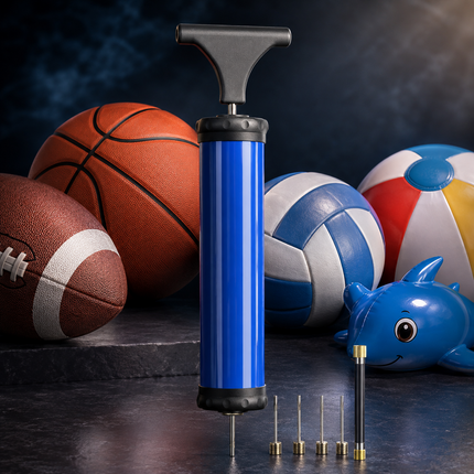 Portable Ball Pump Air Inflator Kit + Needle Nozzle Extension Hose Hand Pumps