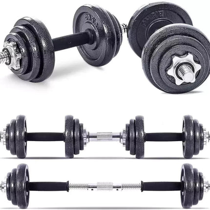 20kg Adjustable Cast Iron Dumbbell & Barbell Set