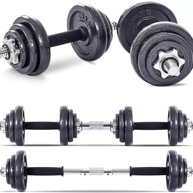 20kg Adjustable Cast Iron Dumbbell & Barbell Set