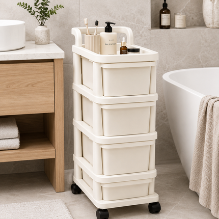 4-Tier Plastic Storage Trolley Drawer Cabinet On Wheels for Home Office Bathroom