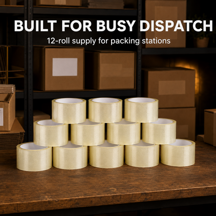 Parcel Tape 48mm X 66m Strong Heavy Duty for Secure Box Packing 12-Rolls Clear
