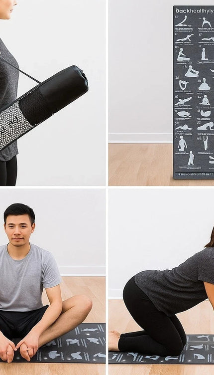 Yoga Mat Non-Slip Pilates Gym Workout With Asana Postures Printed + Carry Bag
