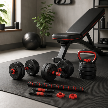 Adjustable Dumbbell Barbell Kettlebell 6 in 1 Weight Set Home Gym Workout  10KG