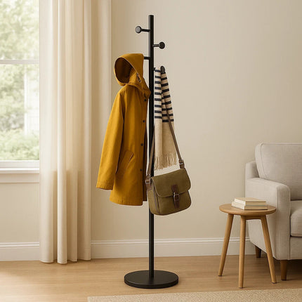 Metal Coat Stand Rack 8 Hooks Clothes Jacket Umbrella Hanger Organizer Hallway