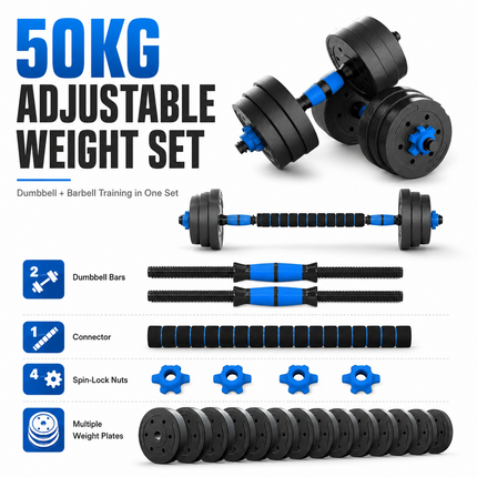 Dumbbell Barbell Set 50KG Complete Home Training Kit