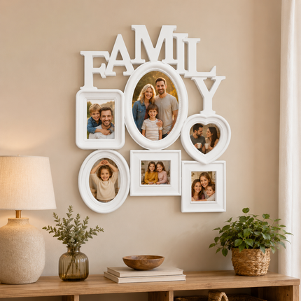 Family Photo Frame Collage White 6 Photos Multi Aperture Wall Hanging Display
