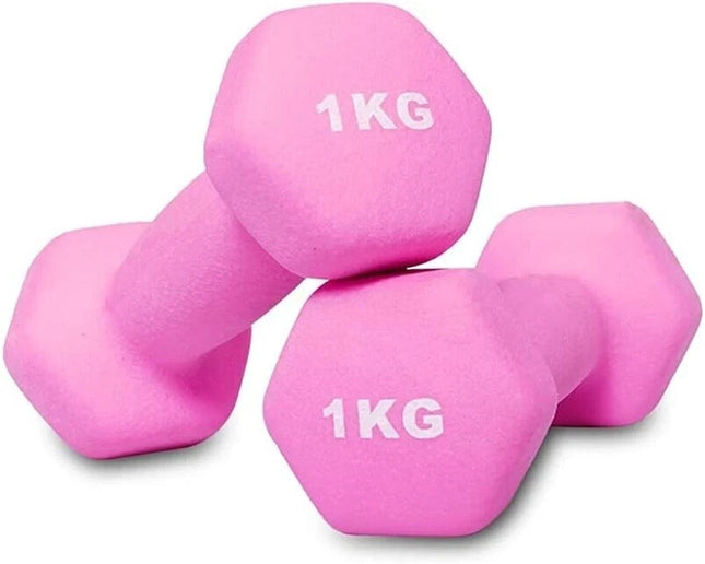 Neoprene Dumbbells 1KG x 2 Weights Iron Hand Aerobic Workout Fitness Gym Pink