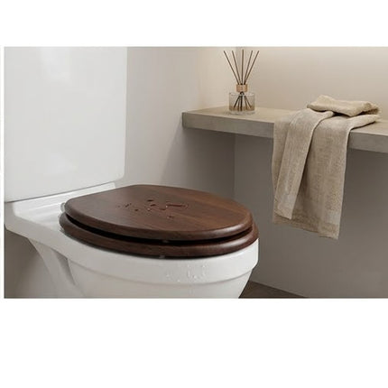 Universal Toilet Seat Dark Brown Wooden MDF Bathroom WC Easy Fit With Fittings
