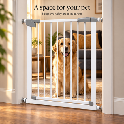Baby Stair Gate | Pressure Fit Auto-Close Child & Pet Safety Gate – White