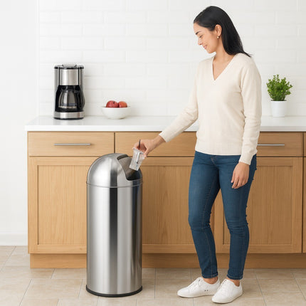 18L Stainless Steel Trash Can with Swing Push Lid Indoor Outdoor Waste Bin