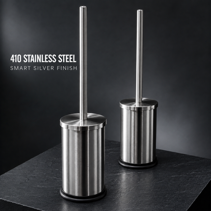 Stainless Steel Toilet Brush & Holder Bathroom WC Cleaning Brush Set Long Handle