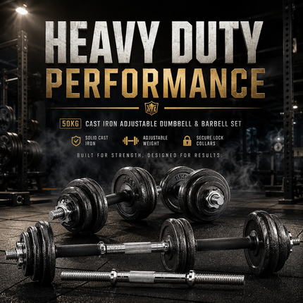 Cast Iron Dumbbell & Barbell Set – 50kg