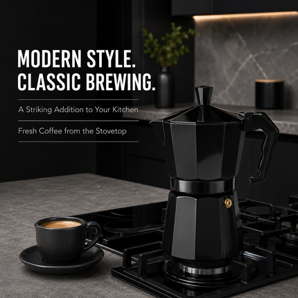 Moka Pot Black Stovetop Aluminium Italian Espresso Ground Coffee Maker 300ml