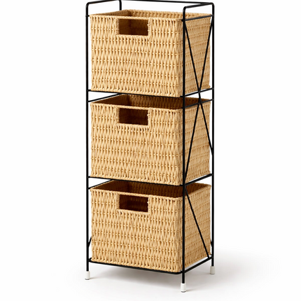 3 Drawer Slim Bathroom Storage Unit Woven Organizer Cabinet Box for Bathroom Use