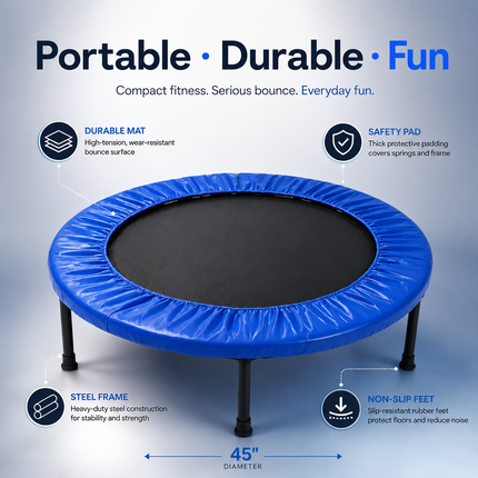 Mini Fitness Trampoline 36" 40" 45" Portable Cardio Workout Exercise Rebounder