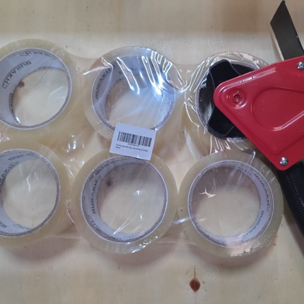 Tape Gun Dispenser with 6 Brown or Clear Packing Tape Rolls 48mm x 66m