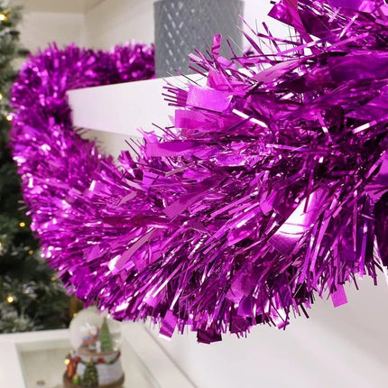 Pack of 5 Chunky Fluffy Tinsel Christmas Tree Decoration, Magenta Purple 2 Metre